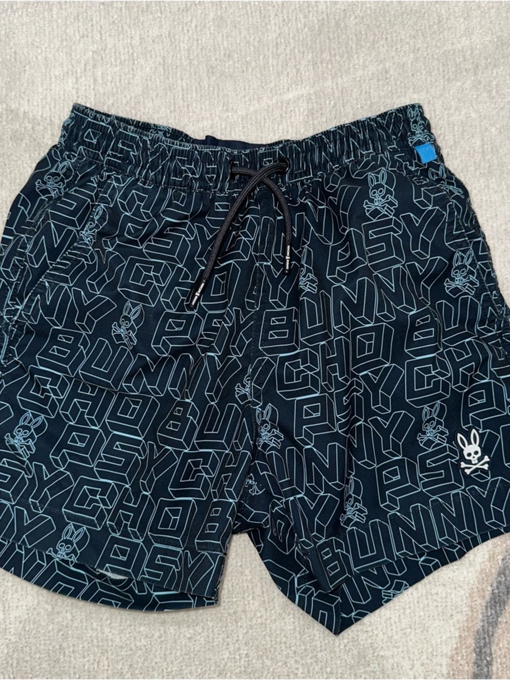 Psycho Bunny Navy Swim Shorts with Teal Logo Print